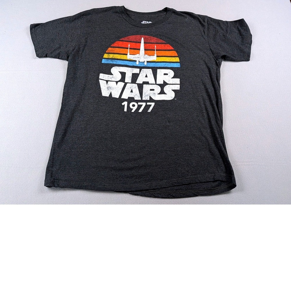 Star Wars 1977 X-Wing Graphic T-Shirt Mad Engine Charcoal Gray XL Retro Sunset